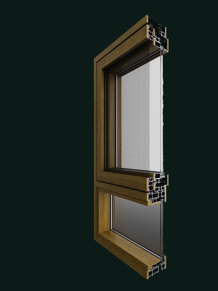 V&A-140OWI 140 series alu-wood thermal-break outward-opening window with integrated screen